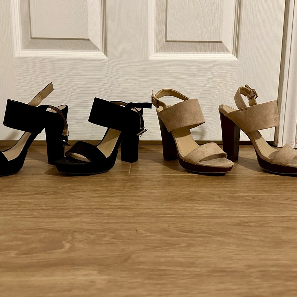 Report Black and Tan Chunky Heeled Sandals